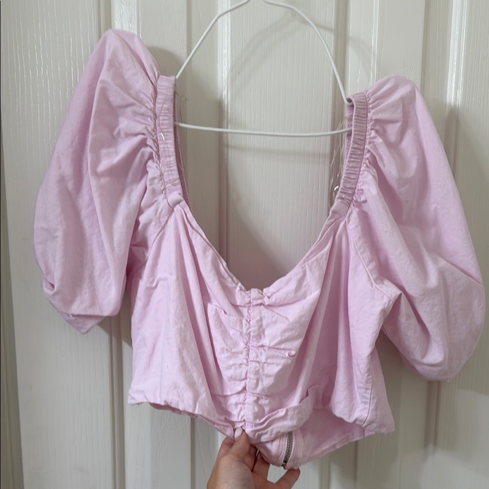 Pink Puff Sleeve Women's Top
